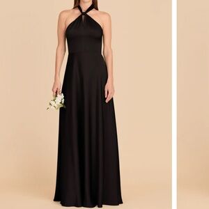Birdy Grey Monica Black Satin Halter Maxi Dress